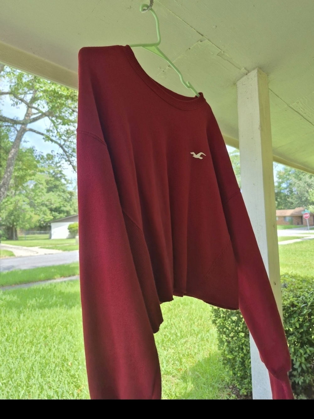 Hollister Women's Deep Red Cropped Crew Sweatshirt